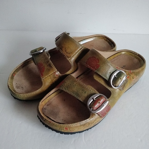 Boho ARAVON Slides Genuine Leather Mustard Floral sandal Slip-on Sandal Flats - Picture 13 of 16